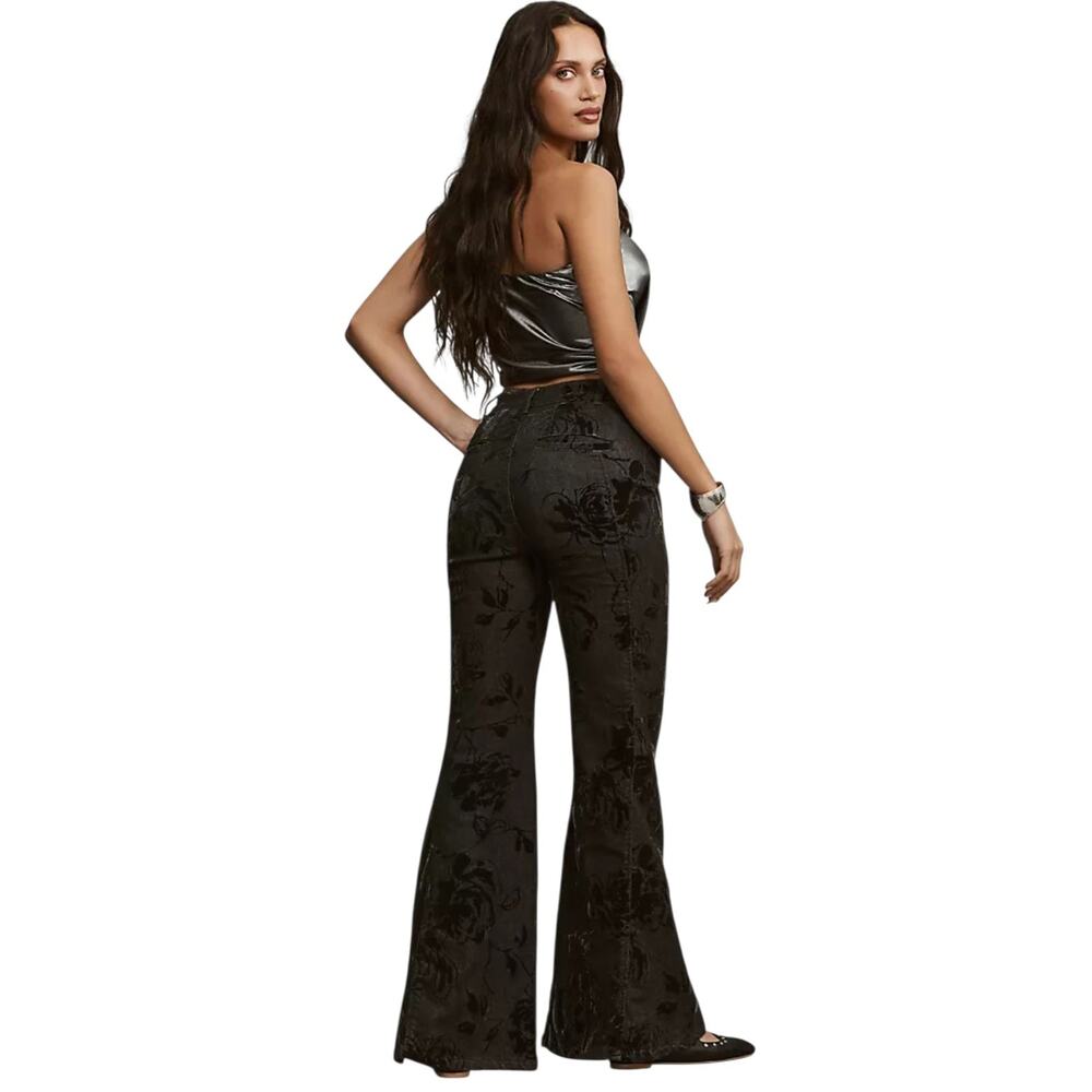 Pilcro High Rise Black Floral Velvet‎ Flare Jeans 30 Whimsygoth Fairy Grunge - Picture 2 of 13